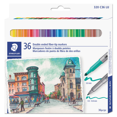 Staedtler Double Ended Markers, Assorted Bullet Tips, Assorted Colors, PK36 320C36LU